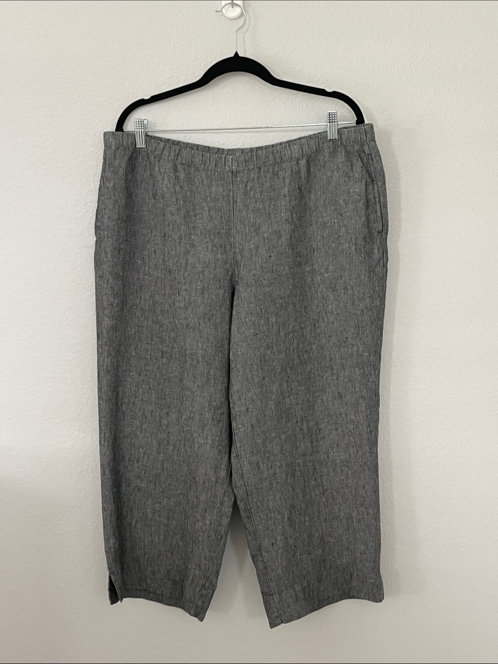 J.Jill Love Linen Gray 100% Linen Pull-On Crop Capri Pants L Petite